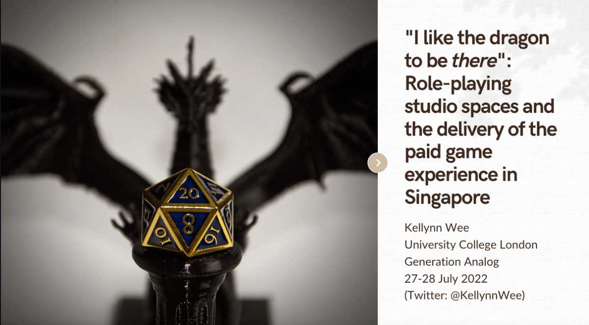 “I like the dragon to be there”: Role-playing studio spaces and the delivery of the paid game experience in&nbsp;Singapore